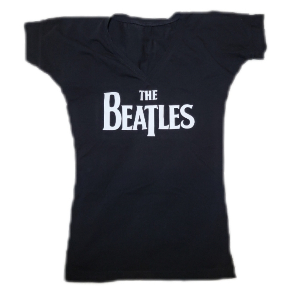 Classic V-Neck The Beatles Logo Essential Rock N Roll Graphic T-Shirt - Picture 5 of 5